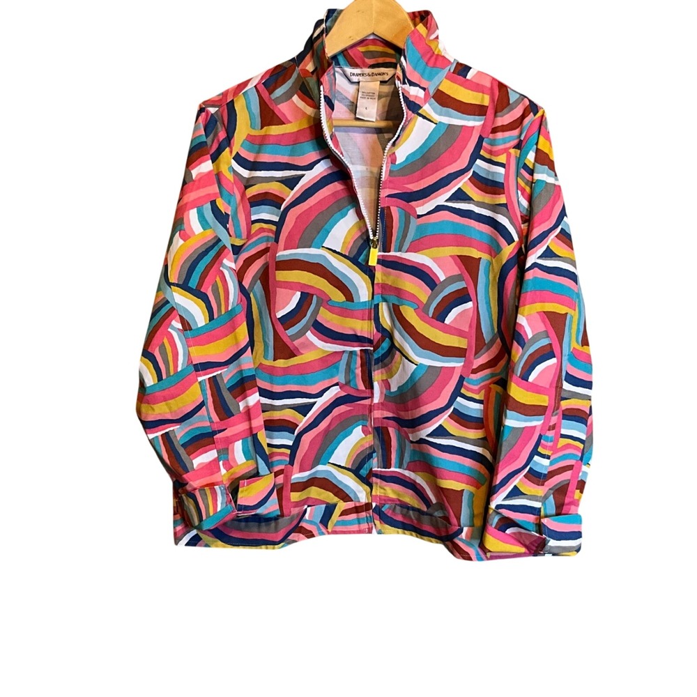 Draper & Damons Women's Abstract Print Zip Jacket SZ L Cotton Streetwear Retro‎
